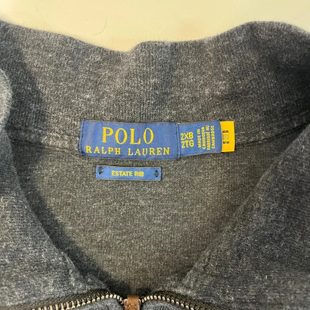 Polo Ralph Lauren Mens Estate Rib 1/4 Zip Pullover Sweater 2XLT Gray‎ Preppy
